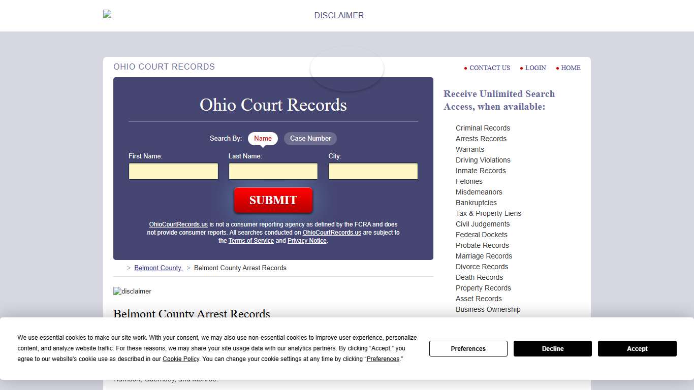 Belmont County Arrest Records | OhioCourtRecords.us